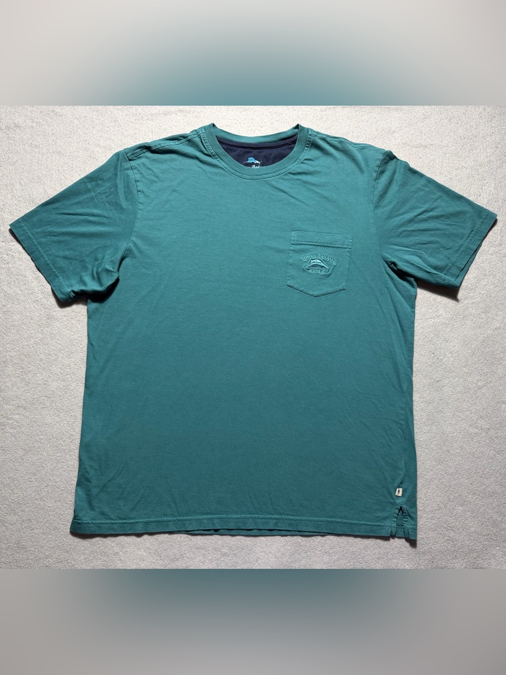 Tommy Bahama Relax Men Large Teal Supima Cotton Pocket T Shirt Marlin Logo